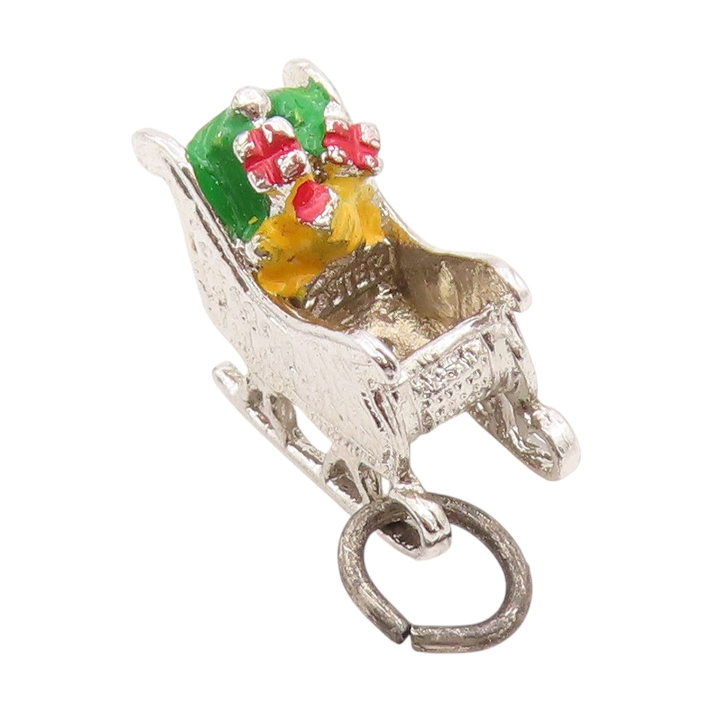 925 Sterling Silver Vintage Pendant Enameled Christmas Sleigh Charm  PT25456