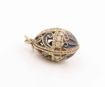 925 Sterling Silver Vintage Pendant Topaz Enameled Floral Faberge Egg  PT26226