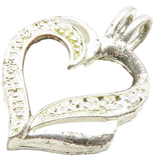 925 Sterling Silver  Vintage Genuine Diamond Open Love Heart Pendant  PT10559