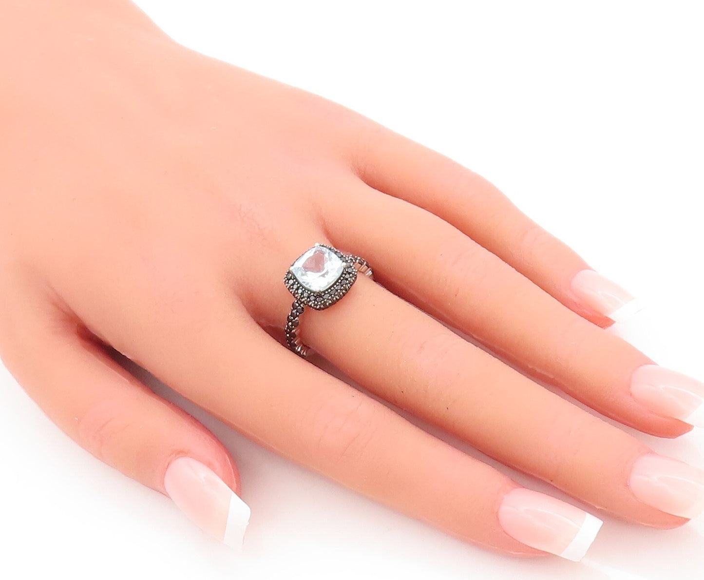 925 Sterling Silver Vintage Ring Blue Topaz Halo Spinel Frame  Sz 7  RG29267