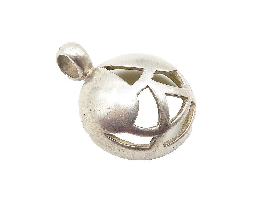 925 Sterling Silver  Vintage Dark Tone Cutout Round Dome Drop Pendant  PT8170