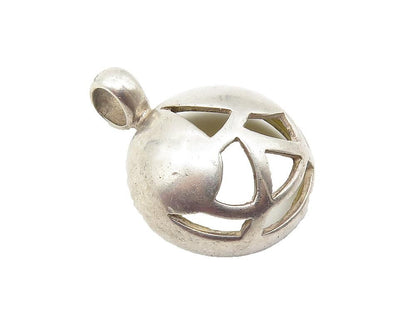 925 Sterling Silver  Vintage Dark Tone Cutout Round Dome Drop Pendant  PT8170