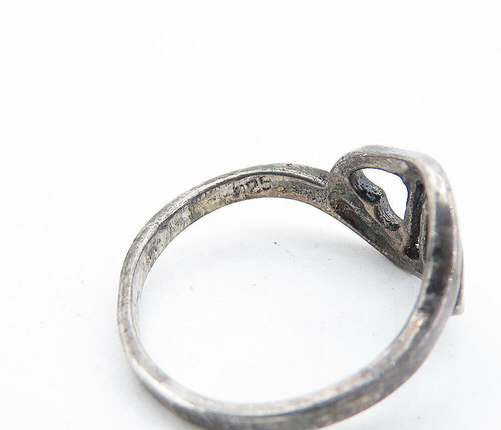 925 Sterling Silver  Vintage Dark Tone Love Heart Bypass Ring Sz 6  RG5881