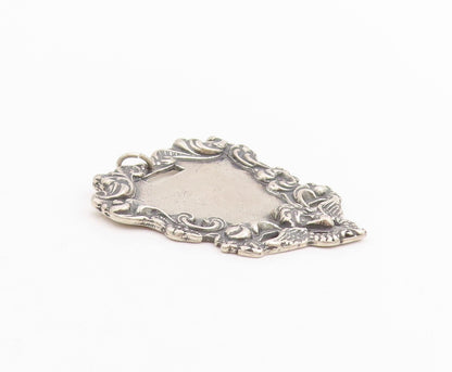 925 Sterling Silver Vintage Pendant Classic Victorian Floral Luggage Tag PT25245