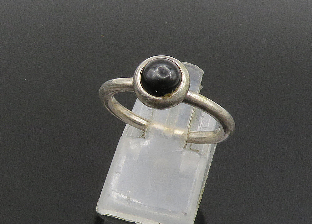 PANDORA 925 Silver   Vintage Cabochon Black Onyx Solitaire Ring Sz 8  RG23041