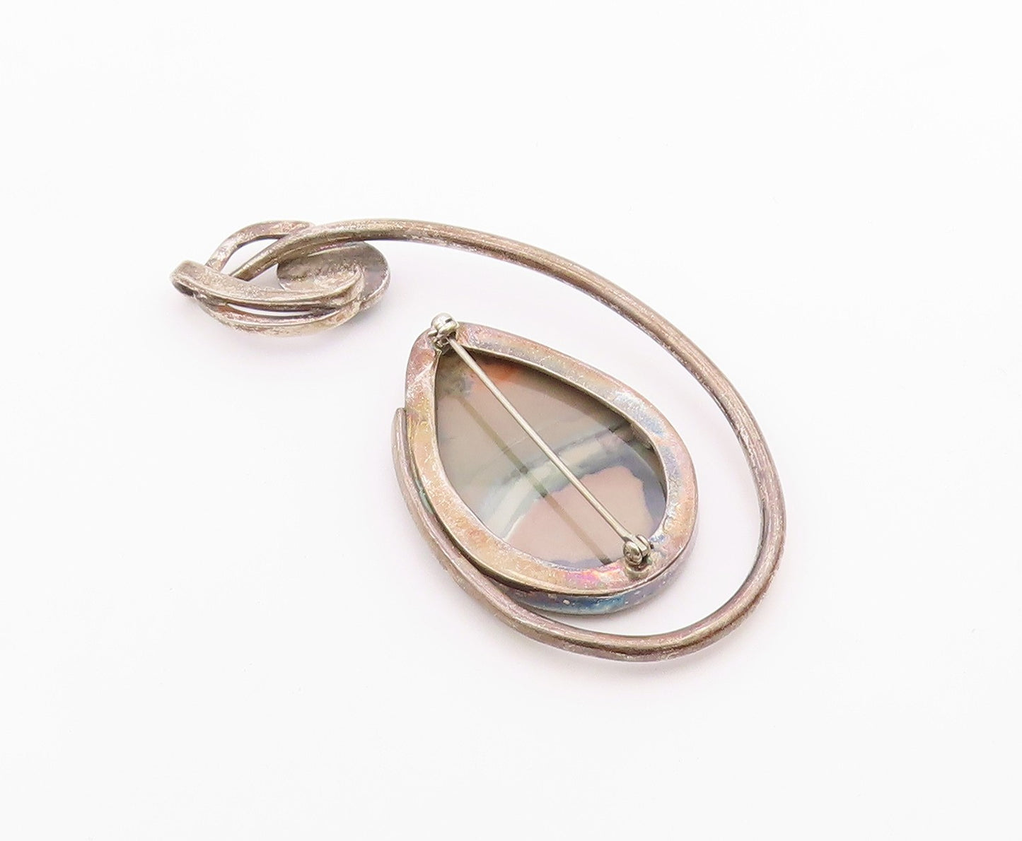 DESIGNER 925 Sterling Silver  Vintage Agate & Hematite Brooch Pin  BP7848