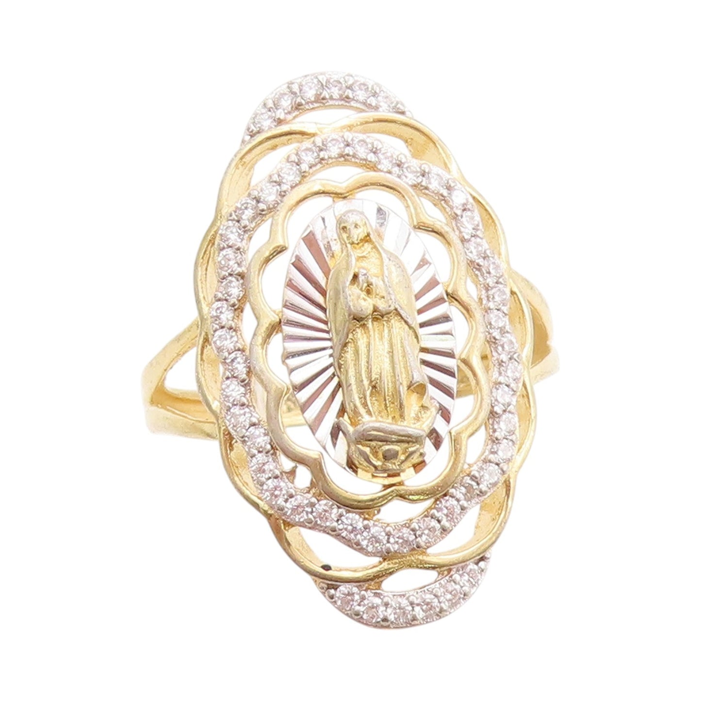 925 Sterling Silver Vintage Ring Gold Plated Religious CZ Jesus  Sz 8  RG32772