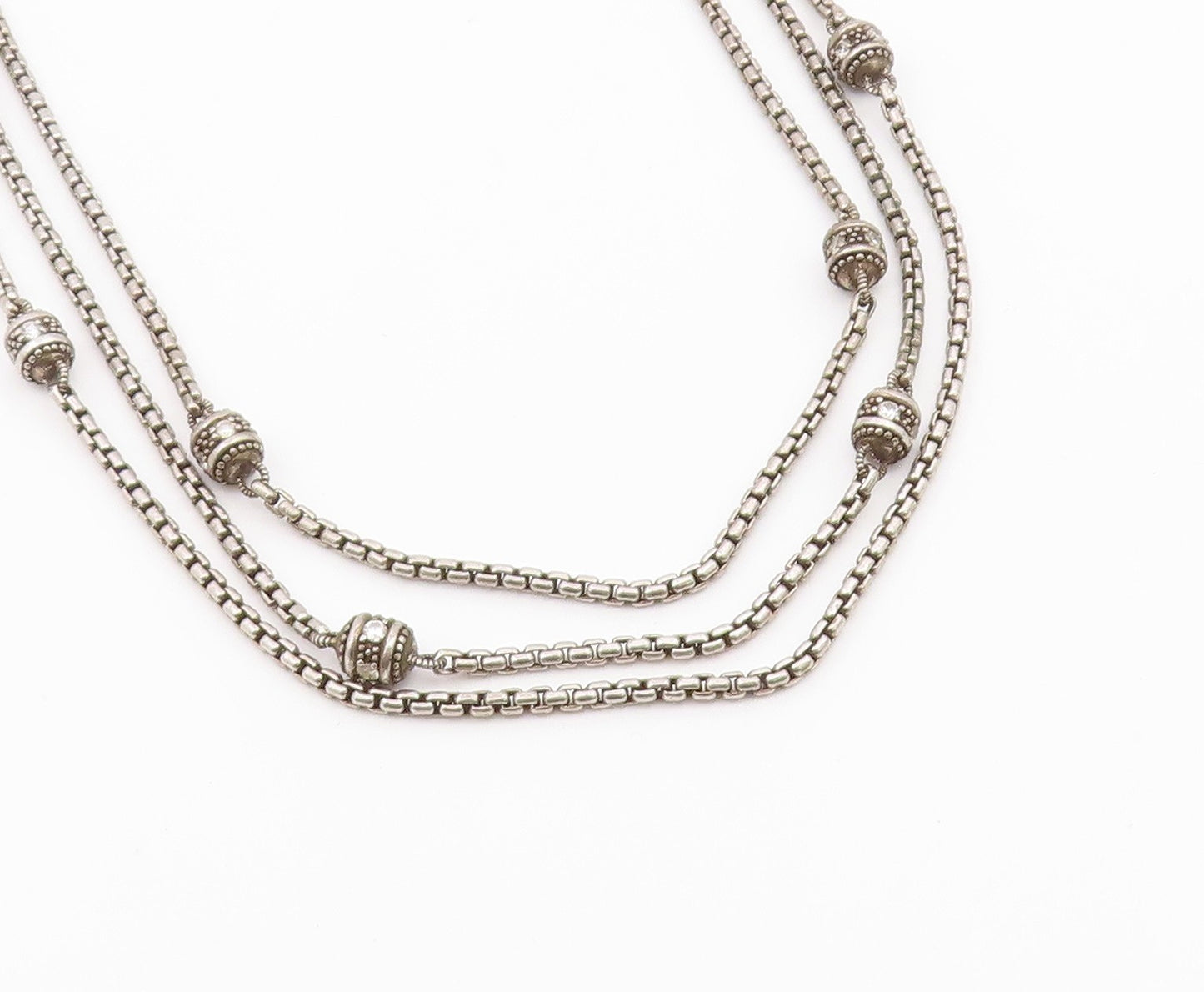 JUDITH RIPKA 925 Silver  Vintage Cubic Zirconia Ball Layered Necklace  NE3921