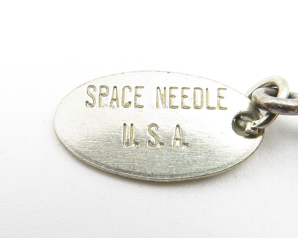 925 Sterling Silver  Vintage Petite Space Needle Tower Drop Pendant  PT8182