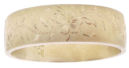 BOJAR 925 Silver  Vintage Shiny Etched Floral Pattern Bangle Bracelet  BT2473