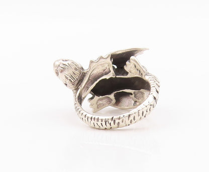 925 Sterling Silver Vintage Ring Solid Cutout Flying Dragon  Sz 5  RG32395