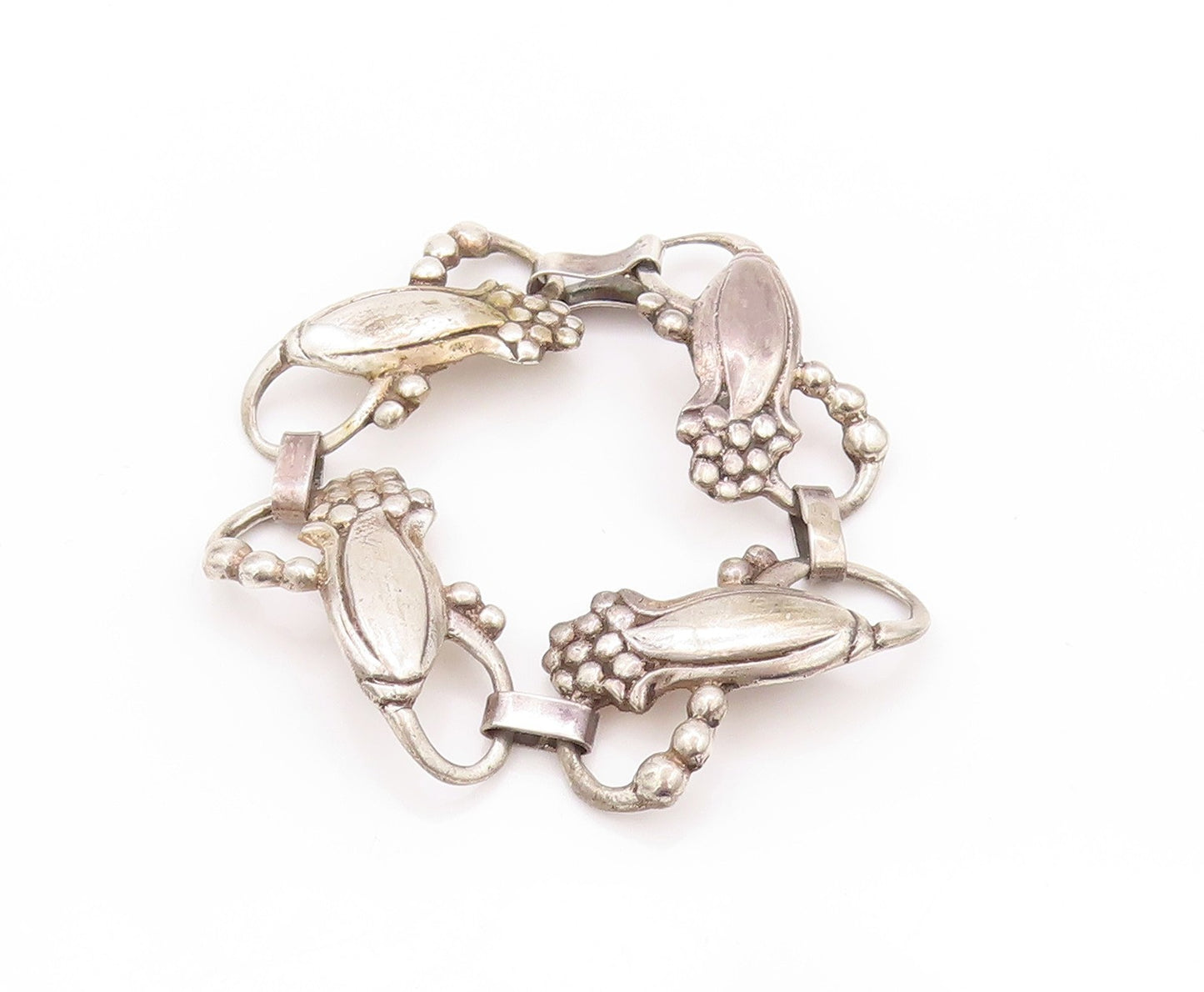 925 Sterling Silver Vintage Bracelet Modernist Cutout Infinity Flowers  BT11208