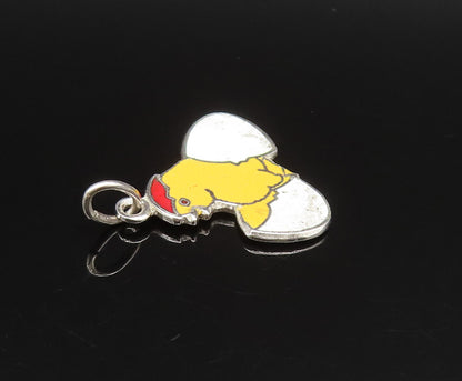 925 Sterling Silver  Vintage Enamel Chick Hatching From Egg Pendant  PT21213