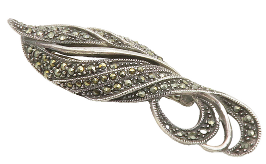 925 Sterling Silver  Vintage Sparkling Marcasite Swirl Brooch Pin  BP5160