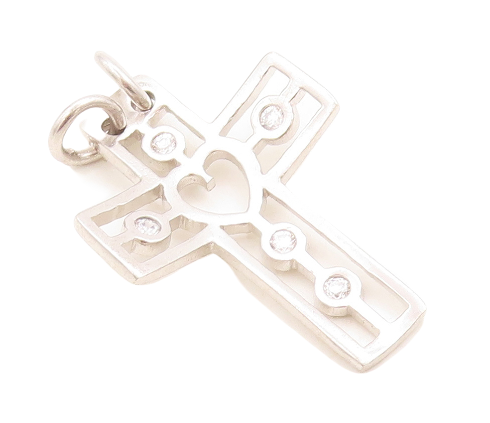925 Sterling Silver Vintage Pendant CZ Inlay Heat Cutout Cross  PT23808