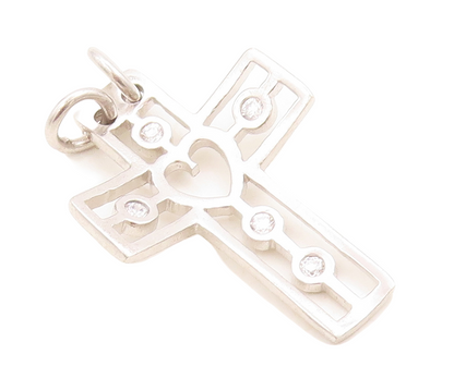 925 Sterling Silver Vintage Pendant CZ Inlay Heat Cutout Cross  PT23808