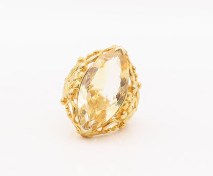 925 Sterling Silver Vintage Ring Gold Plated Citrine Floral Cutout Sz 7  RG29328
