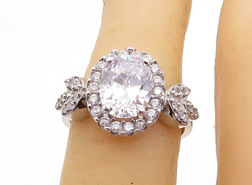 KERMIT 925 Silver  Cubic Zirconia Solitaire With Accents Ring Sz 6  RG7062