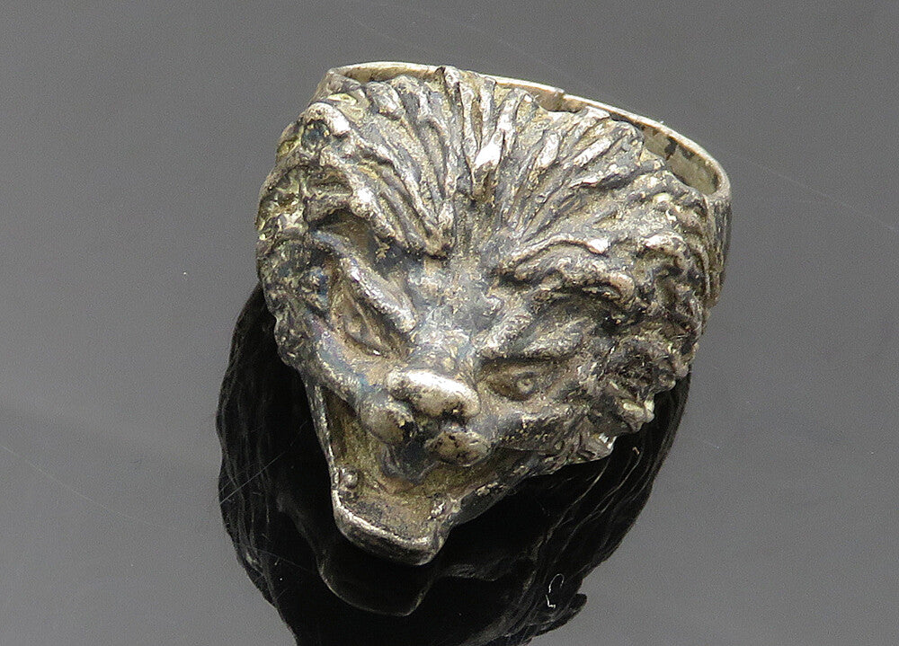 925 Sterling Silver  Vintage Oxidized Lion's Head Band Ring Sz 6.5  RG20219