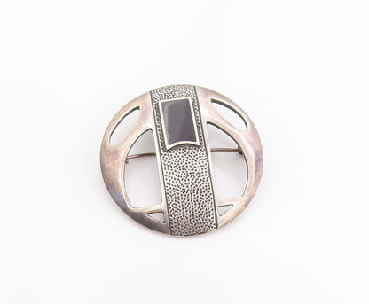 925 Sterling Silver Vintage Brooch Enameled Geometric Grace Medallion  BP11833