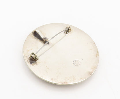 925 Sterling Silver Vintage Brooch Pin MAYAN AZTEC Etched Sun Calendar  BP10597