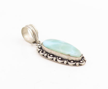 925 Sterling Silver Vintage Pendant Cabochon Larimar Scrollwork Drop  PT25790