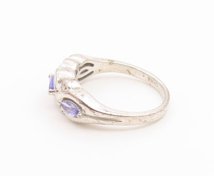 925 Sterling Silver Vintage Ring Elegant Three Stone Tanzanite Band Sz 8 RG36797