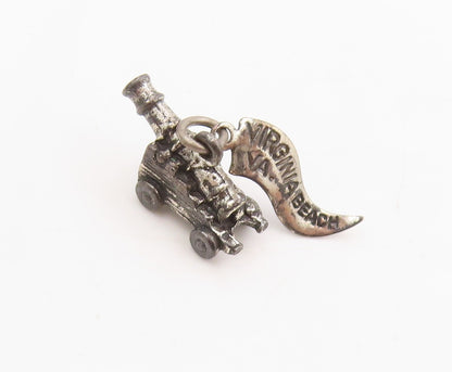 925 Sterling Silver Vintage Pendant Retro Virginia Beach Cannon Charm  PT25405