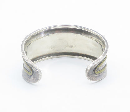 MEXICO 925 Sterling Silver Vintage Two Tone Striped Cuff Bracelet BT3393