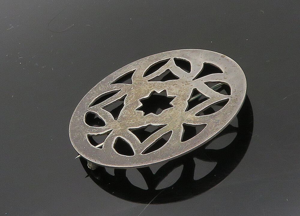 925 Sterling Silver  Vintage Antique Open Flower Pattern Brooch Pin  BP8027