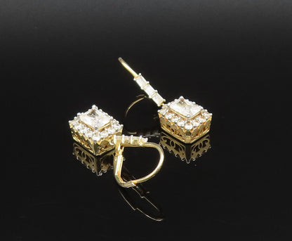 925 Silver  Vintage Elegant Gold Plated Topaz Square Frame Earrings  EG12072