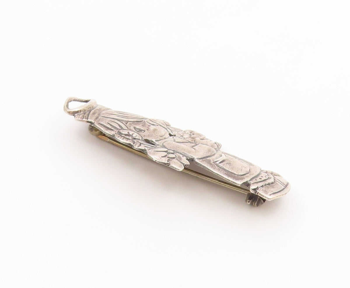 925 Sterling Silver  Vintage Little Girl Angel With Flowers Brooch Pin  BP8589