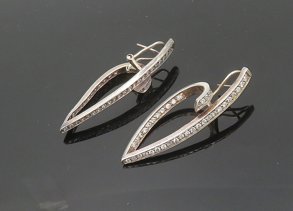 925 Sterling Silver  Vintage Cubic Zirconia Ribbon Swirl Drop Earrings  EG9971