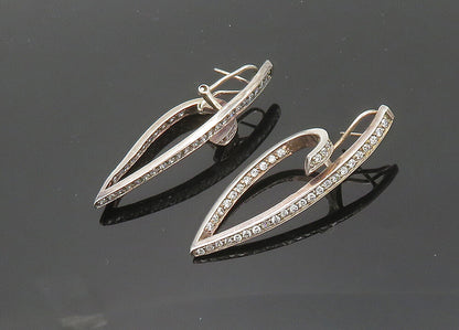 925 Sterling Silver  Vintage Cubic Zirconia Ribbon Swirl Drop Earrings  EG9971