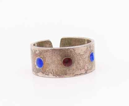 925 Sterling Silver Vintage Ring NORWAY Two Tone Enameled Circles  Sz 7  RG33069