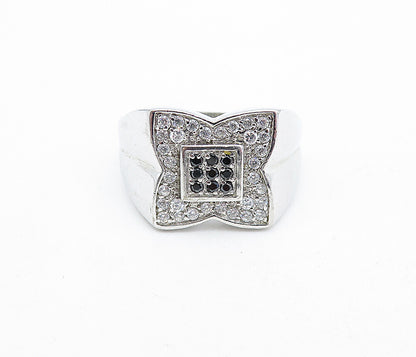 925 Sterling Silver  Round White  & Black Sapphire Band Ring Sz 11.5  RG4609