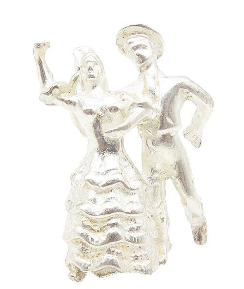 925 Sterling Silver  Vintage Shiny Petite Dancing Couple Drop Pendant  PT9028