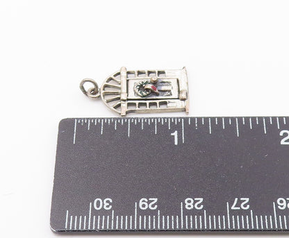 925 Sterling Silver  Vintage Front Door With Floral Wreath Pendant  PT17451