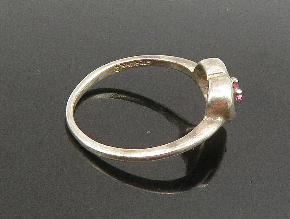 925 Silver  Vintage Dainty Open Love Heart Tourmaline Ring Sz 6  RG25284
