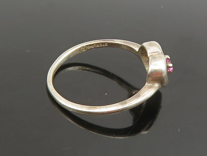 925 Silver  Vintage Dainty Open Love Heart Tourmaline Ring Sz 6  RG25284