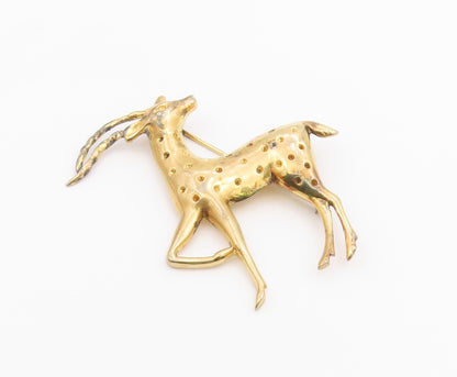 925 Sterling Silver Vintage Gold Plated Dotted Standing Deer Brooch Pin BP9634