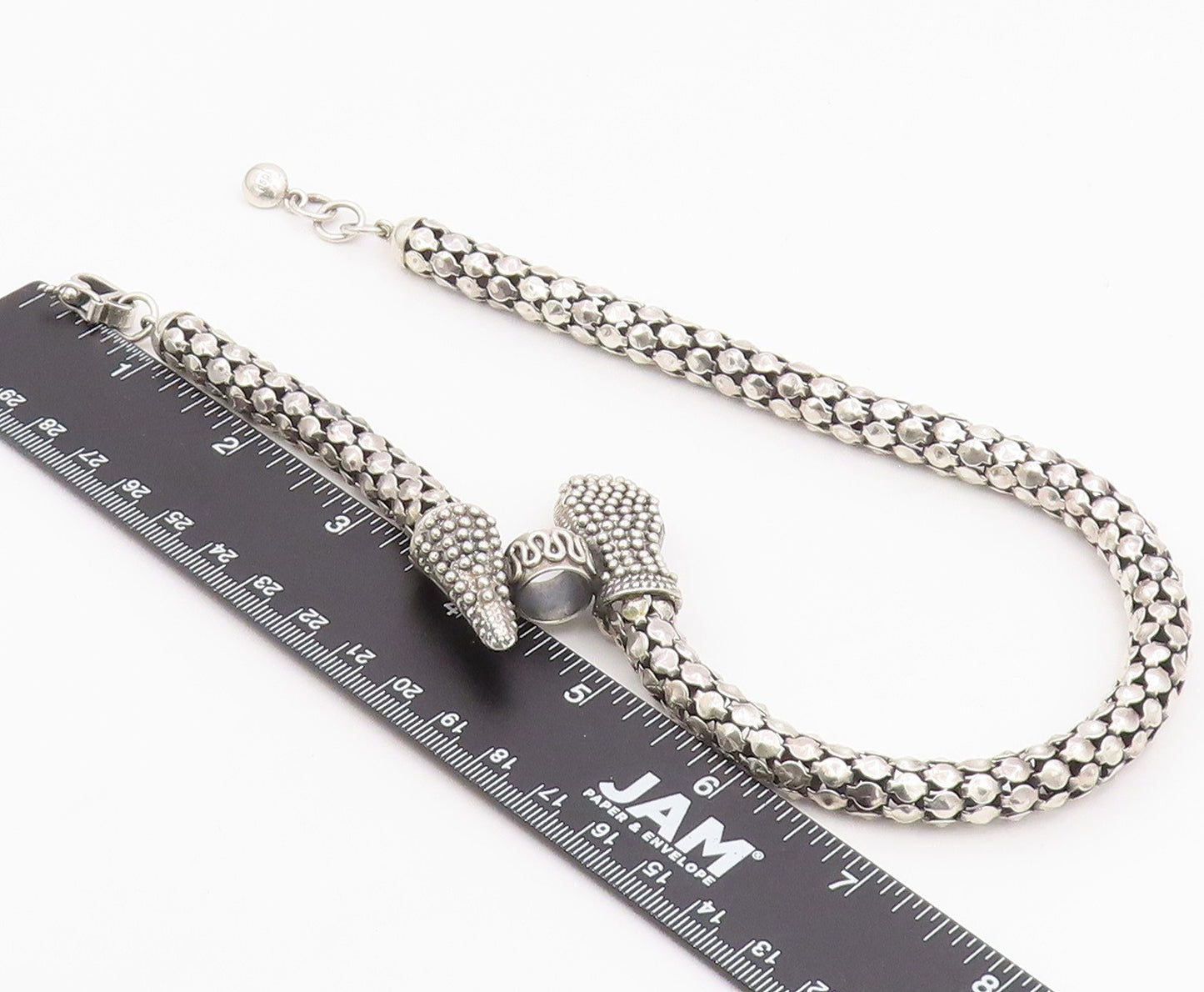 925 Sterling Silver  Vintage Shiny Hollow Snake Motif Chain Necklace  NE3722