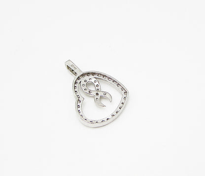 925 Sterling Silver  White Cubic Zirconia Love Heart Slider Pendant  PT2169