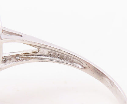 925 Sterling Silver Vintage Ring Diamonds & Round Pink Gemstone Sz 10.5 RG30324