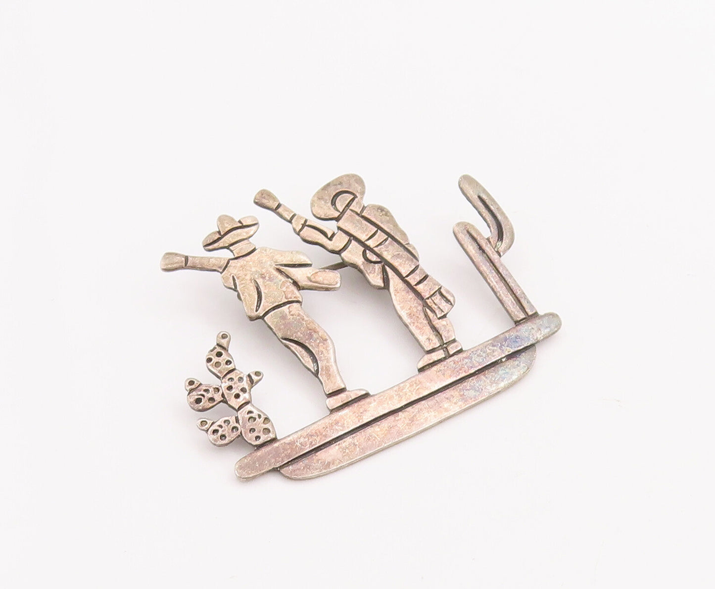 925 Sterling Silver Vintage Brooch Pin MARICELA Cutout 2 Man In Desert  BP11136