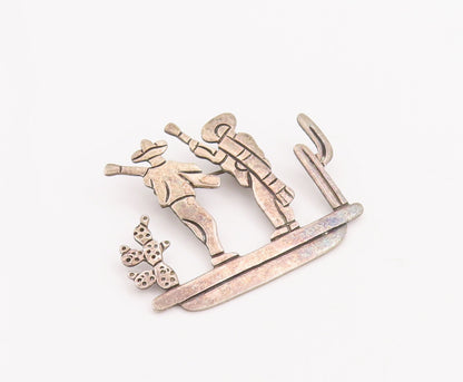 925 Sterling Silver Vintage Brooch Pin MARICELA Cutout 2 Man In Desert  BP11136