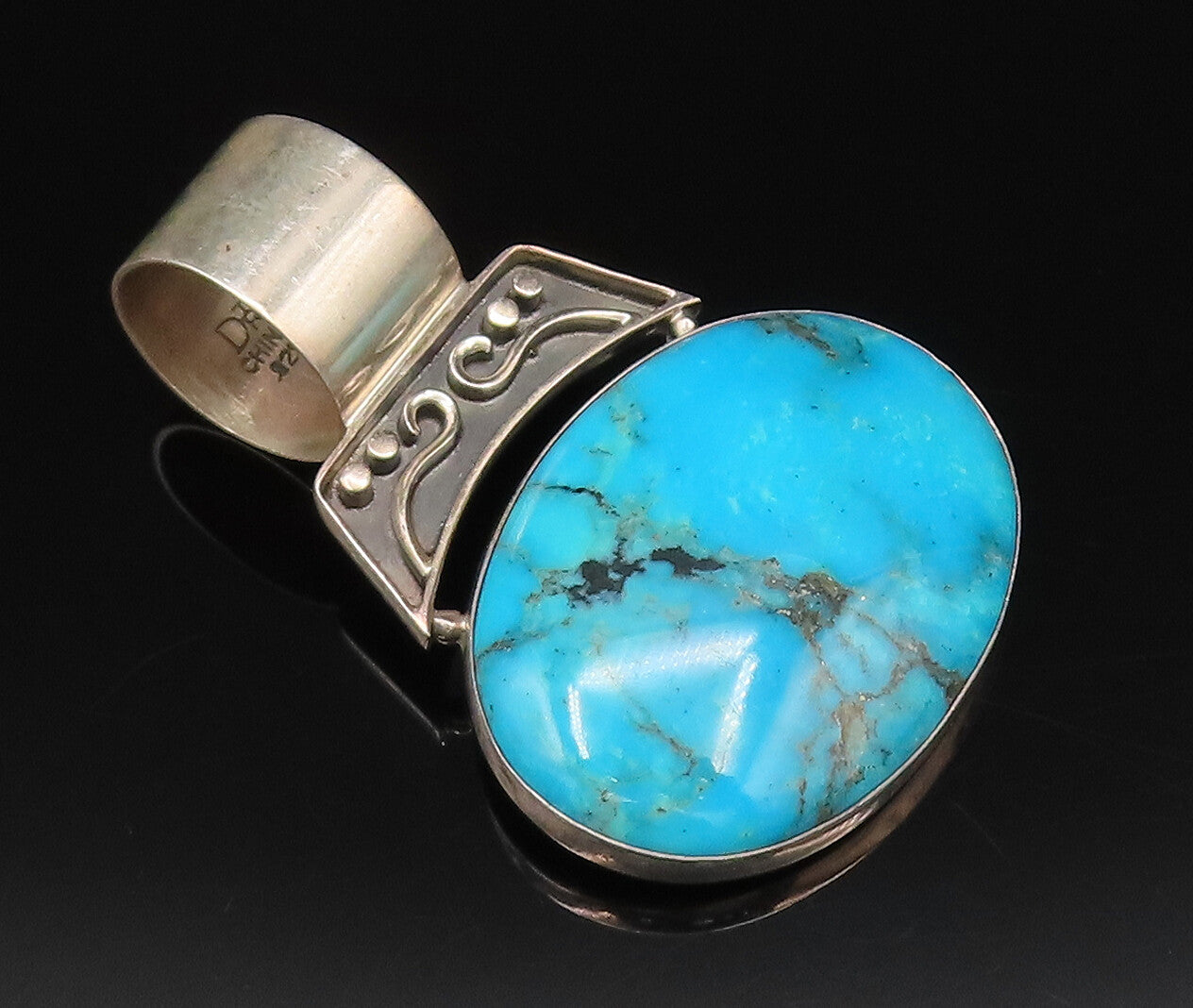 DTR JAY KING 925 Silver  Vintage Swirl & Bead Detail Turquoise Pendant PT21773