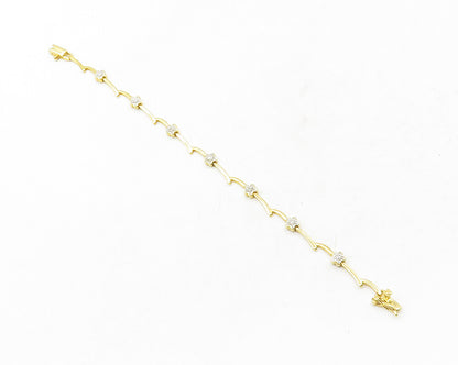925 Sterling Silver  Genuine Diamonds 2 Tone Floral Bar Chain Bracelet  BT4812
