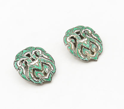 SIAM 925 Sterling Silver  Vintage Enamel Coated Non Pierce Earrings  EG7975