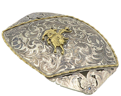 925 Sterling Silver  Vintage Two Tone Bull Rider Swirl Belt Buckle  TR1479